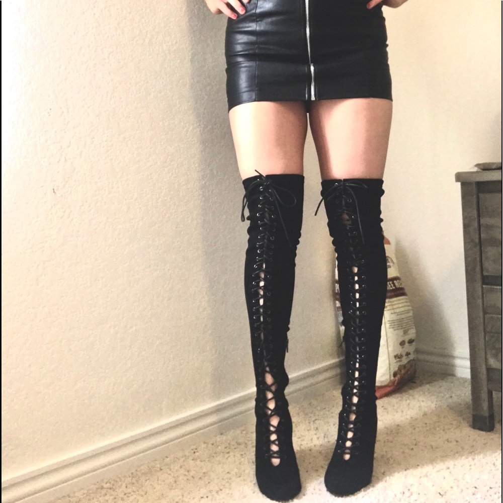 Olivia Jaymes Thigh High Lace Up Boots